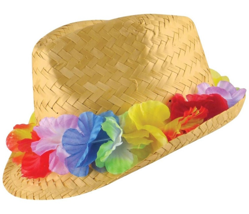 Sombrero mascota paja decorado flores