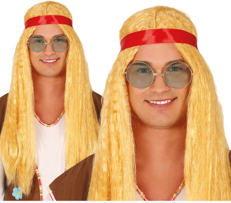 Peluca hippie castaña con cinta