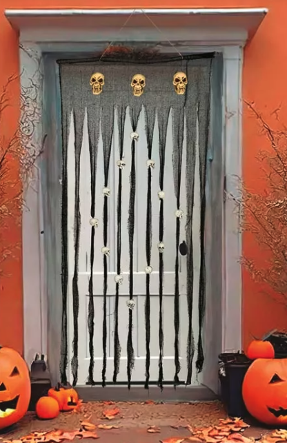 Cortina negra calaveras 90 x 180 cms.