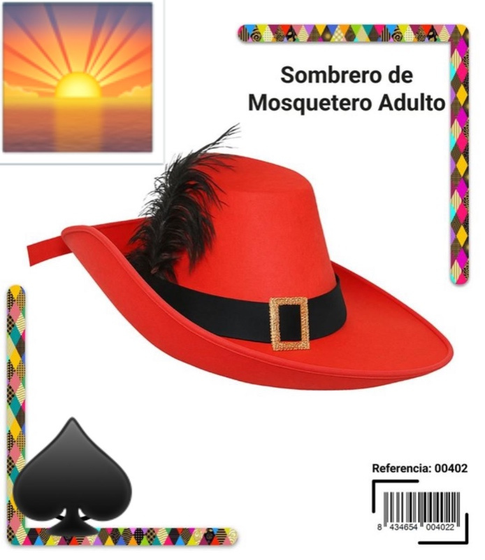 Sombrero Mosquetero rojo adulto