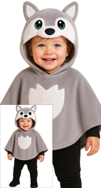 Disfraz Poncho Lobo Gris Bebe