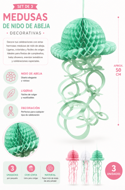 3 medusas nido abeja decorativa