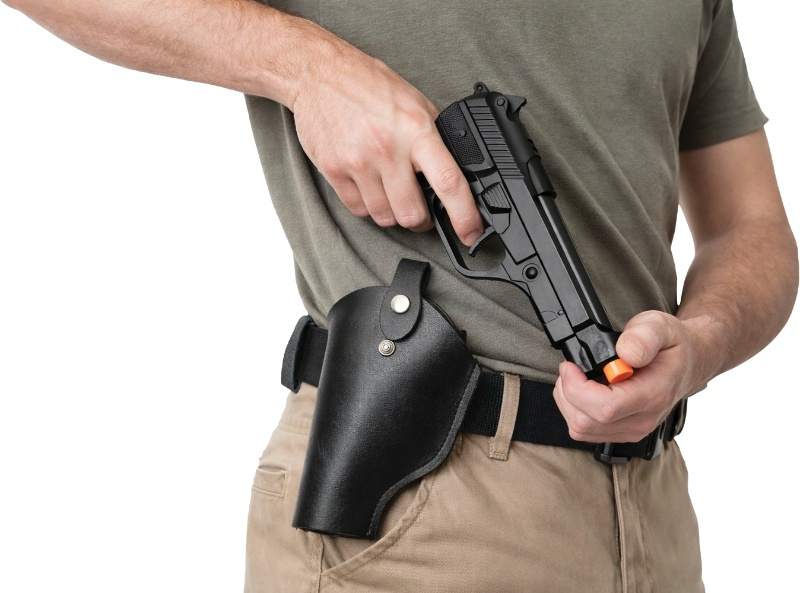 Pistola con funda simil piel, 16 cm
