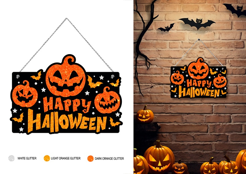 Letrero Happy Halloween Glitter Calabaza