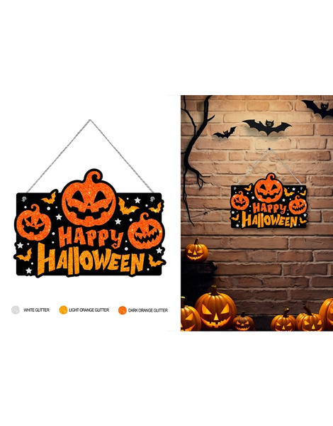 Letrero Happy Halloween Glitter Calabaza