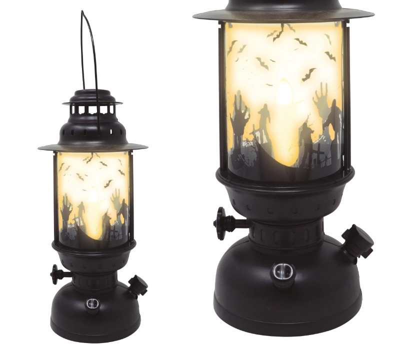 Farol negro con vela con luz 30 cm