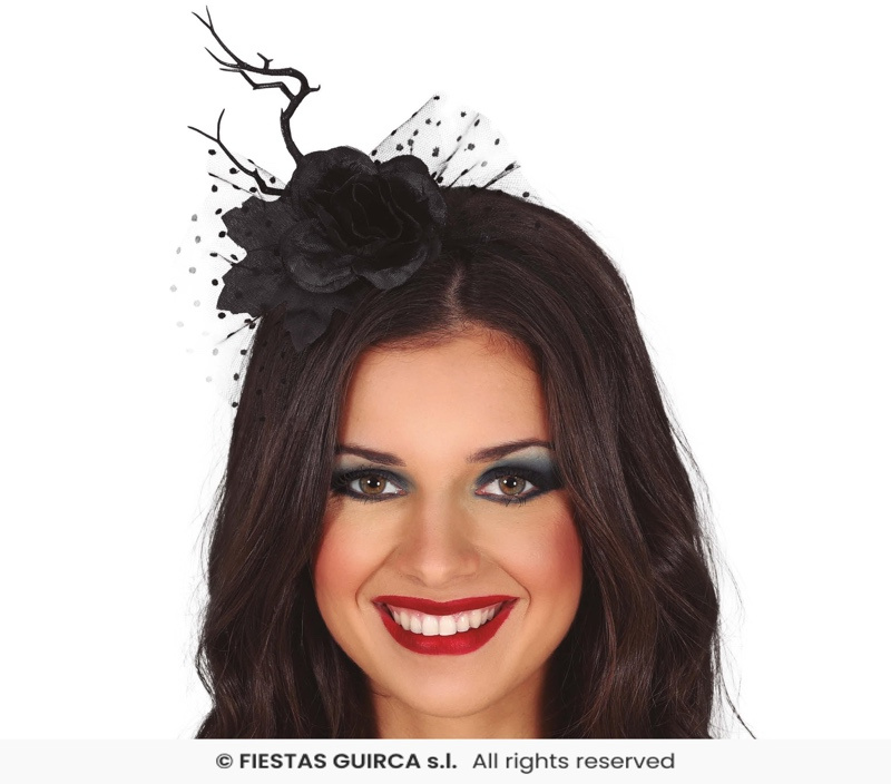 Diadema con Flor Negra y Velo
