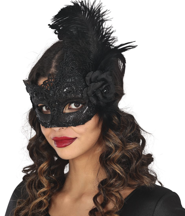 Antifaz negro con plumas