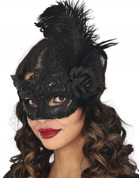 Antifaz negro con plumas