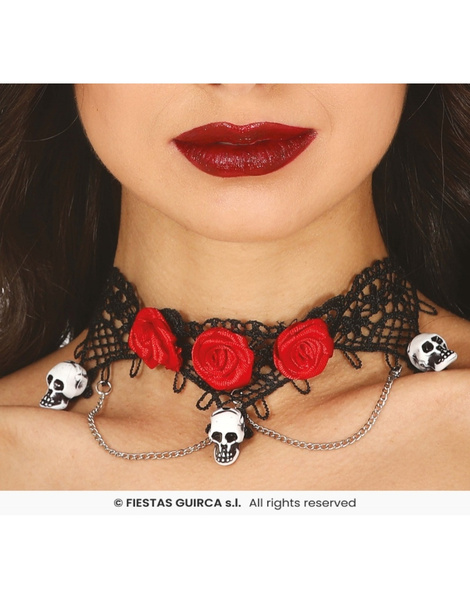 Gargantilla con calaveras y rosas