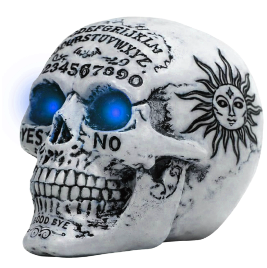 Calavera ouija decorada con luz pvc 20cm