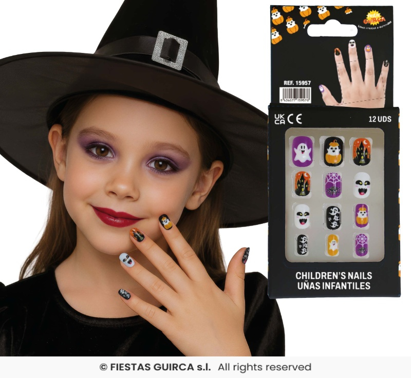 12 uñas con adhesivos fantasmas infantil