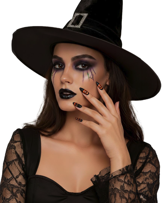 12 uñas calabazas con joyas con glue