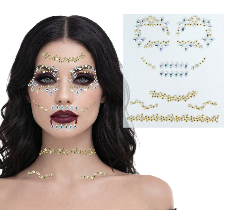 Joyas faciales adhesivas calavera oro