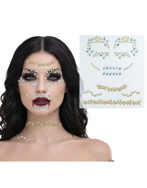 Joyas faciales adhesivas calavera oro