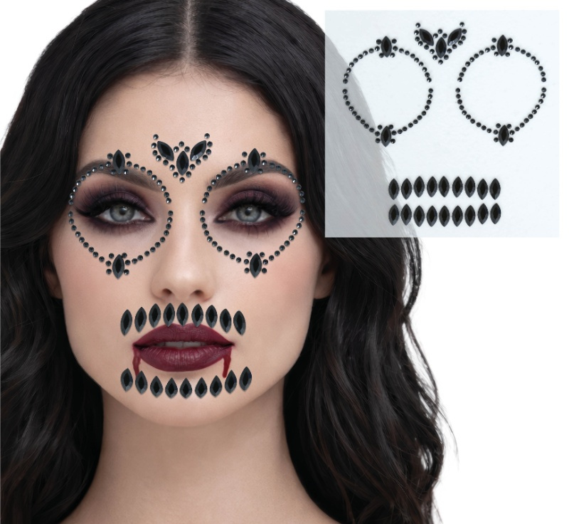 Joyas faciales adhesivas calavera negra