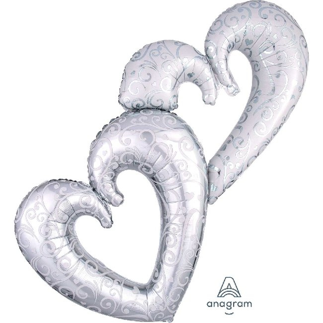 Globo 2 Corazones Plata 134x91cms