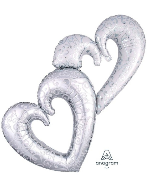 Globo 2 Corazones Plata 134x91cms