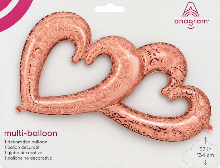 Globo 2 Corazones Oro rosa 134 cm