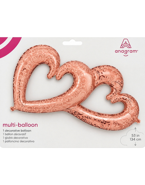 Globo 2 Corazones Oro rosa 134 cm