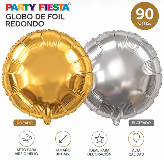 Globo Foil Redondo Oro/plata  90 Cms
