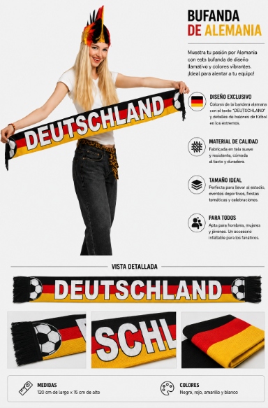 Bufanda Alemania 120x15 cms.