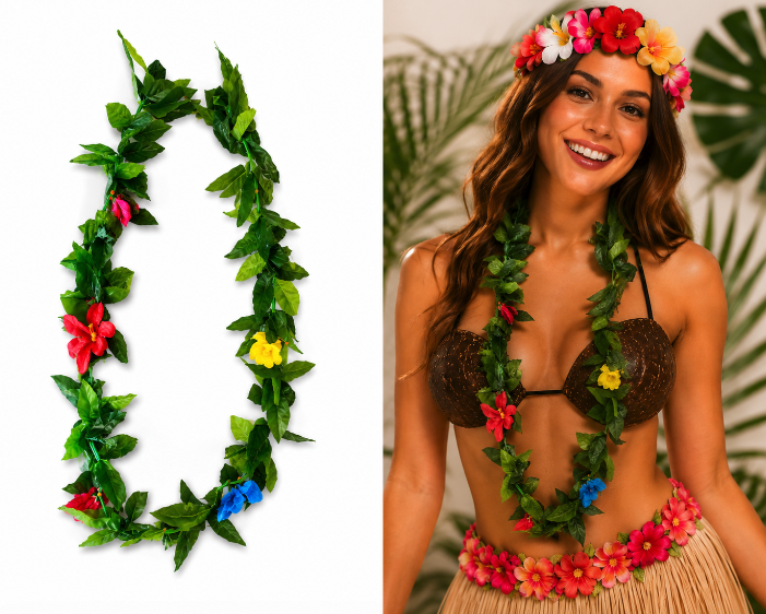 Collar Hawaiano Hojas Verdes