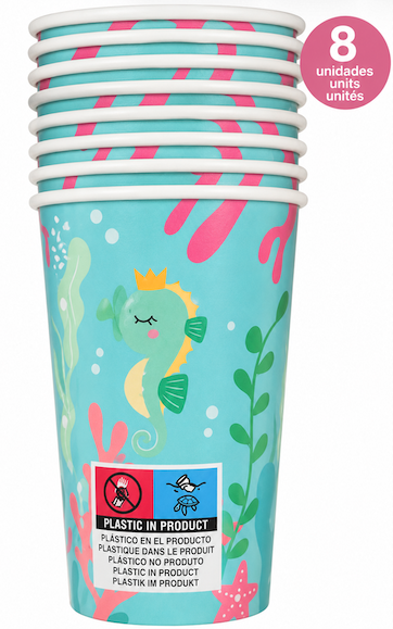 8 Vasos Sirena desechables