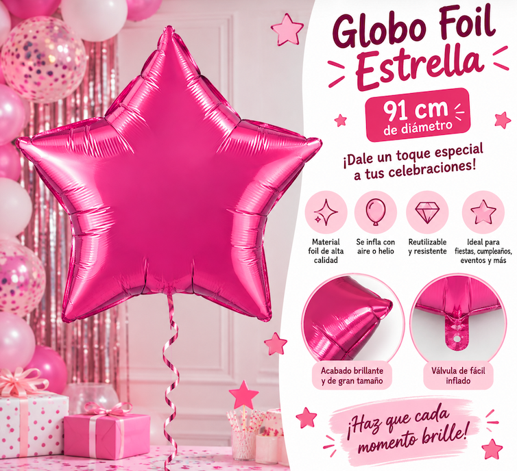 Globo Foil Estrella Fucsia Met. 91 cms