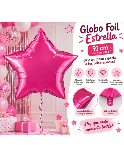 Globo Foil Estrella Fucsia Met. 91 cms