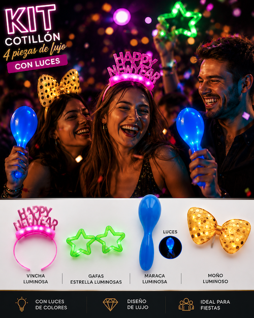 Kit Cotillon lujo C/ Luz 4 piezas oferta