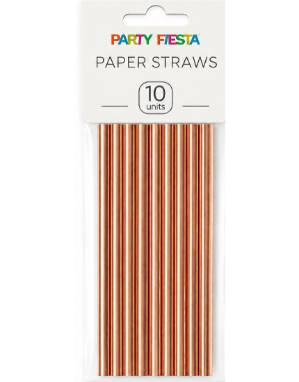 10 Cañitas de Papel Oro-Rosa