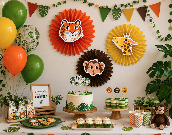 3 Abanicos Party Jungle 30 cm