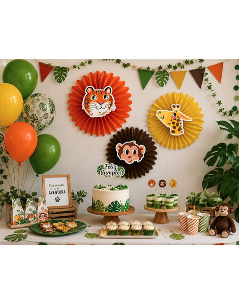 3 Abanicos Party Jungle 30 cm