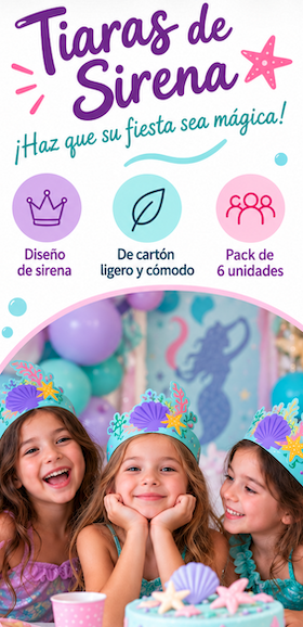 Pack 6 Tiaras Cartón Sirenas