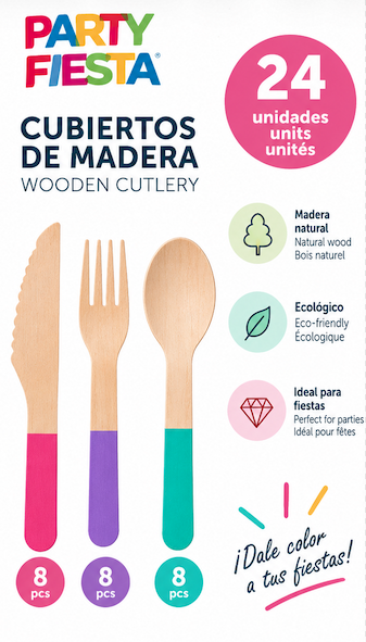 Pack 24 Cubiertos De Madera Tonos Pastel
