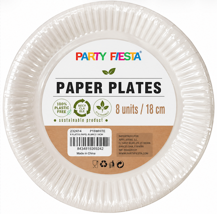 8 Platos Papel Blanco 18Cms