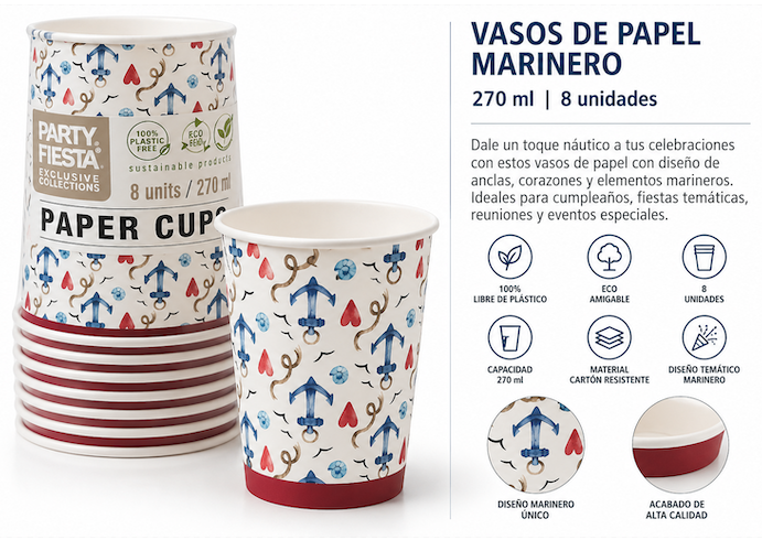8 Vasos Red Sailor 270ml.