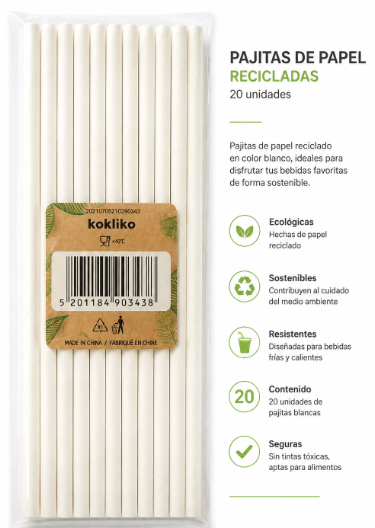 20 Cañitas Papel Blancas