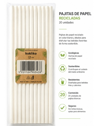 20 Cañitas Papel Blancas