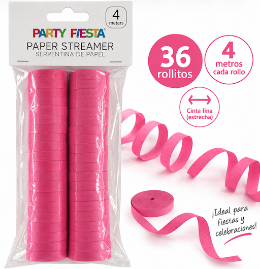 Serpentinas Rosa 36 Rollos 4M