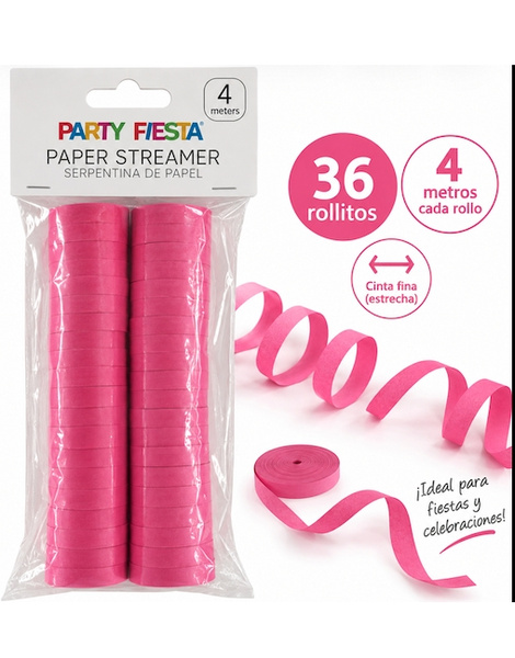 Serpentinas Rosa 36 Rollos 4M