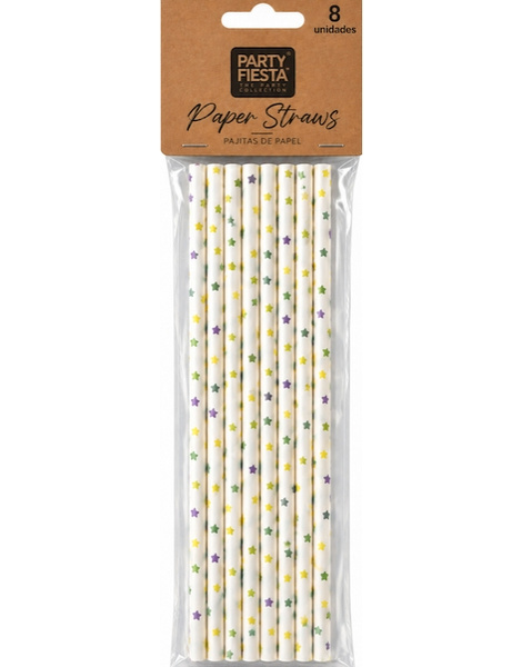 8 Cañitas Papel Estrellitas
