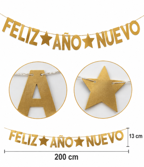 Banner Feliz Año Nuevo Dorado 200x13 cms