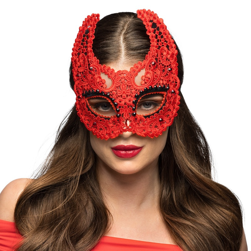 Antifaz Diabla rojo decorado
