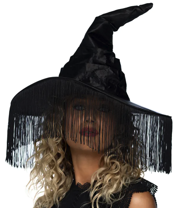 Sombrero Bruja negro  flecos