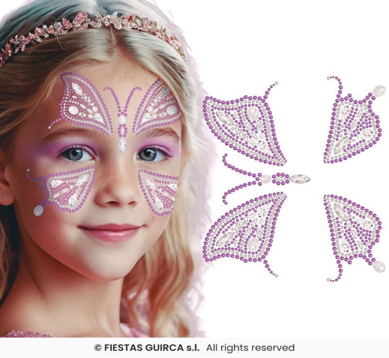 Mariposa Rosa Glitter Face, 15x13 cm