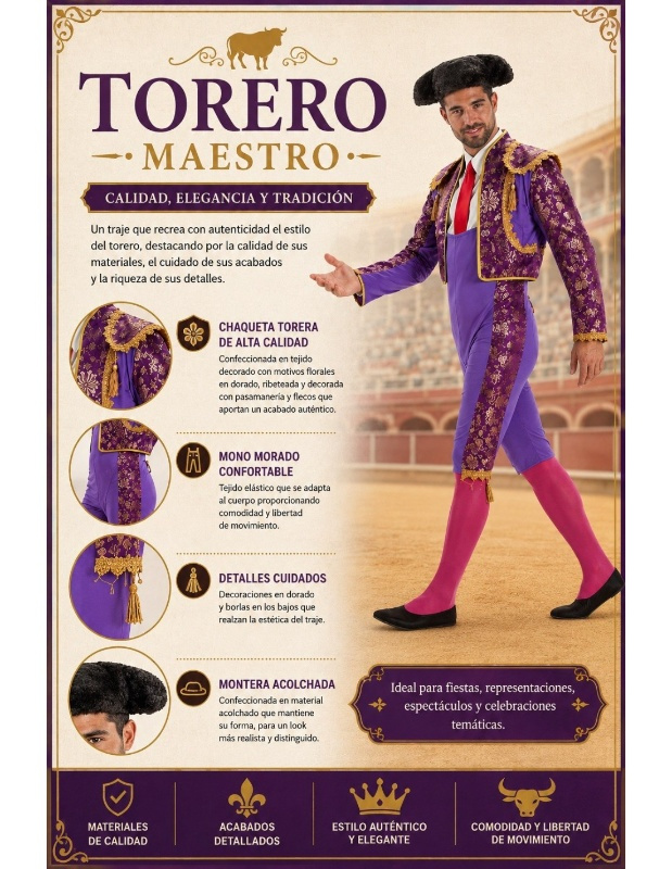 Disfraz Torero lila deluxe adulto