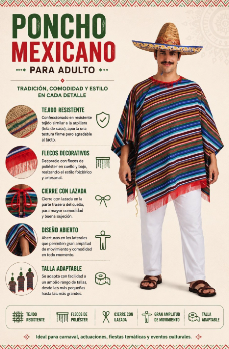 Disfraz poncho mejicano adulto