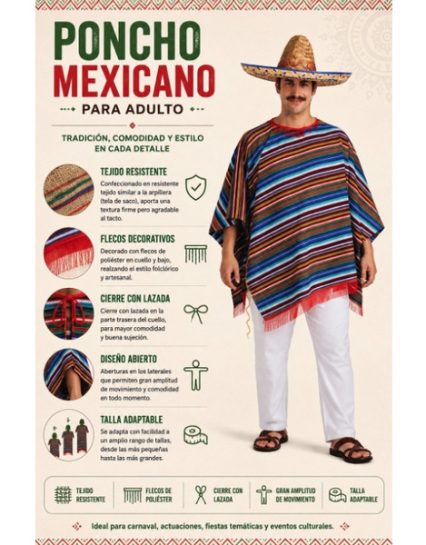 Disfraz poncho mejicano adulto